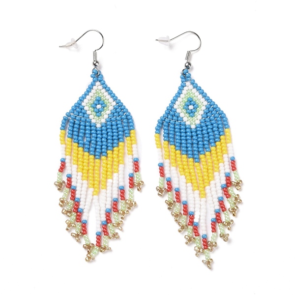 PandaHall Glass Seed Braided Rhombus with Tassel Chandelier Earrings, Bohemian Brass Wire Wrap Drop Earrings for Women, Sky Blue, 90mm, Pin..., Multicolor
PandaHall Glass Seed Braided Rhombus with Tassel Chandelier Earrings, Bohemian Brass Wire Wrap Drop Earrings for Women, Sky Blue, 90mm, Pin..., Multicolor