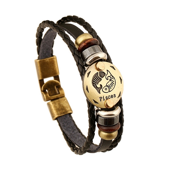 PandaHall Braided Cowhide Cord Multi-Strand Bracelets, Constellation Bracelet for Men, with Wood Bead & Alloy Clasp, Pisces, 7-7/8~8-1/2..., Black
PandaHall Braided Cowhide Cord Multi-Strand Bracelets, Constellation Bracelet for Men, with Wood Bead & Alloy Clasp, Pisces, 7-7/8~8-1/2..., Black