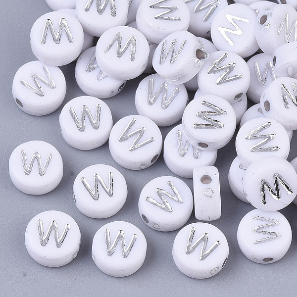 PandaHall Plating Acrylic Beads, Silver Metal Enlaced, Horizontal Hole, Flat Round with Letter, White, Letter.W, 7x4mm, Hole: 1.2mm, about...
PandaHall Plating Acrylic Beads, Silver Metal Enlaced, Horizontal Hole, Flat Round with Letter, White, Letter.W, 7x4mm, Hole: 1.2mm, about...