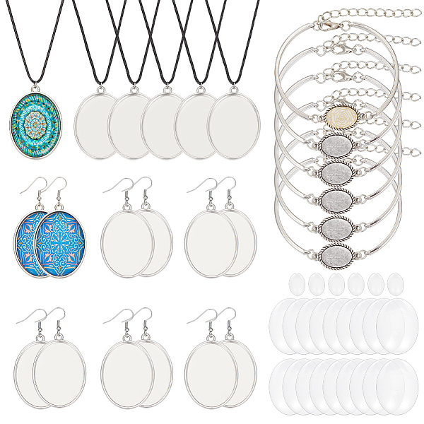 PandaHall DIY Blank Oval Alloy Jewelry Set Making Kits, Pendant Necklace & Dangle Earrings & Link Bracelet, Antique Silver & Platinum..., Clear
PandaHall DIY Blank Oval Alloy Jewelry Set Making Kits, Pendant Necklace & Dangle Earrings & Link Bracelet, Antique Silver & Platinum..., Clear