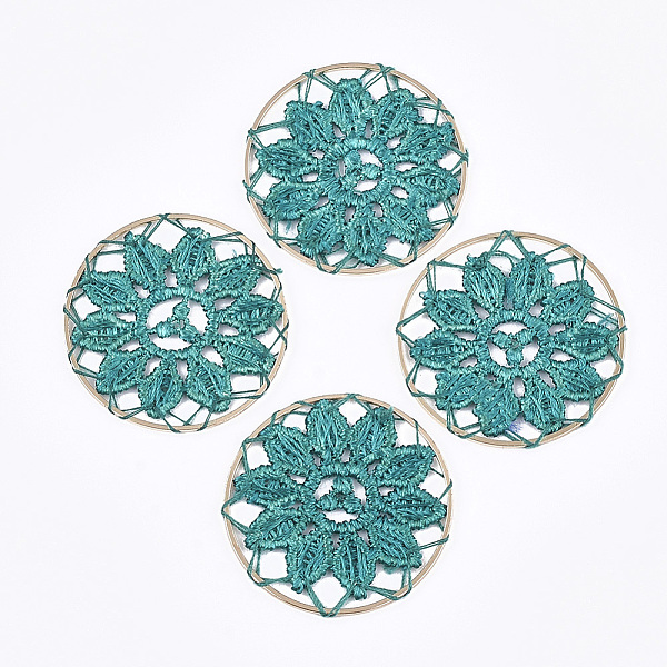 PandaHall Polycotton(Polyester Cotton) Woven Pendant Decorations, with Brass Findings, Flat Round with Flower, Light Gold, Light Sea Green...
PandaHall Polycotton(Polyester Cotton) Woven Pendant Decorations, with Brass Findings, Flat Round with Flower, Light Gold, Light Sea Green...