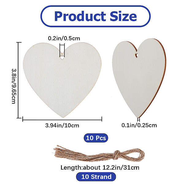 PandaHall Heart Unfinished Wood Cutouts Ornaments, with Hemp Ropes, for Hanging Decoration, BurlyWood, Heart: 9.65x10x0.25cm, Hole: 4x5mm..., Orange
PandaHall Heart Unfinished Wood Cutouts Ornaments, with Hemp Ropes, for Hanging Decoration, BurlyWood, Heart: 9.65x10x0.25cm, Hole: 4x5mm..., Orange