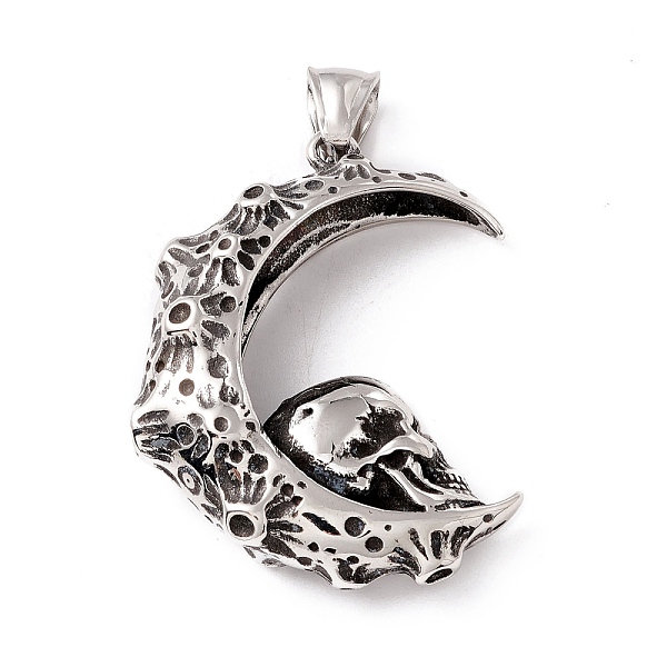 PandaHall 304 Stainless Steel Pendants, Moon & Skull, Antique Silver, 43.5x38.5x11mm, Hole: 8x4.5mm 304 Stainless Steel Moon
PandaHall 304 Stainless Steel Pendants, Moon & Skull, Antique Silver, 43.5x38.5x11mm, Hole: 8x4.5mm 304 Stainless Steel Moon