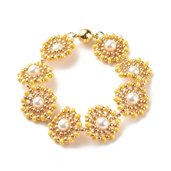PandaHall Shell Pearl Flower Link Bracelet, Glass Seed Braided Bracelet with Brass Magnetic Clasp for Women, Golden, Yellow, 7-1/2 inch...
PandaHall Shell Pearl Flower Link Bracelet, Glass Seed Braided Bracelet with Brass Magnetic Clasp for Women, Golden, Yellow, 7-1/2 inch...