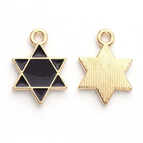 PandaHall Alloy Enamel Pendants, for Jewish, Star of David, Light Gold, Black, 16.5x12x2mm, Hole: 1.6mm Alloy+Enamel Star Black
PandaHall Alloy Enamel Pendants, for Jewish, Star of David, Light Gold, Black, 16.5x12x2mm, Hole: 1.6mm Alloy+Enamel Star Black