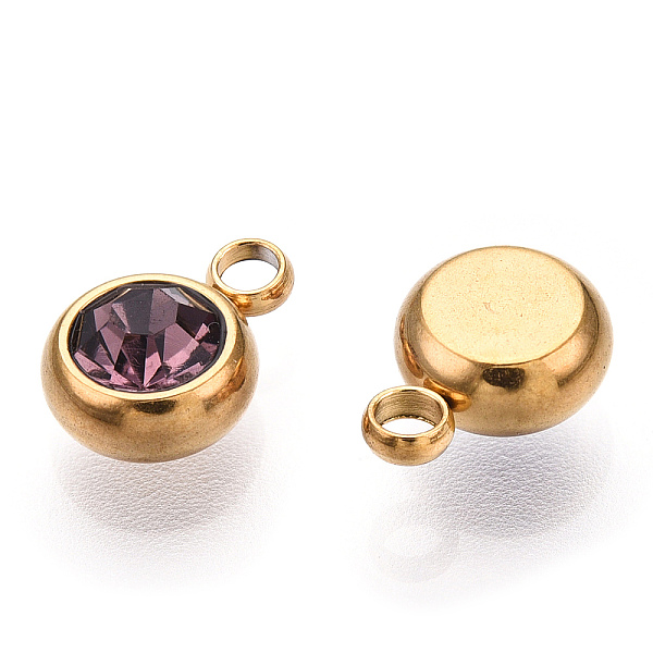 PandaHall 201 Stainless Steel Rhinestone Charms, Birthstone Charms, Flat Round, Golden, Amethyst, 8.5x6x3mm, Hole: 1.5mm Stainless..., Purple
PandaHall 201 Stainless Steel Rhinestone Charms, Birthstone Charms, Flat Round, Golden, Amethyst, 8.5x6x3mm, Hole: 1.5mm Stainless..., Purple