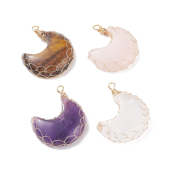 PandaHall Natural Gemstone Pendants, with Real 18K Gold Plated Copper Wire Wrapped, Moon, 41~46x36x8~9mm, Hole: 3mm Mixed Stone Moon
PandaHall Natural Gemstone Pendants, with Real 18K Gold Plated Copper Wire Wrapped, Moon, 41~46x36x8~9mm, Hole: 3mm Mixed Stone Moon