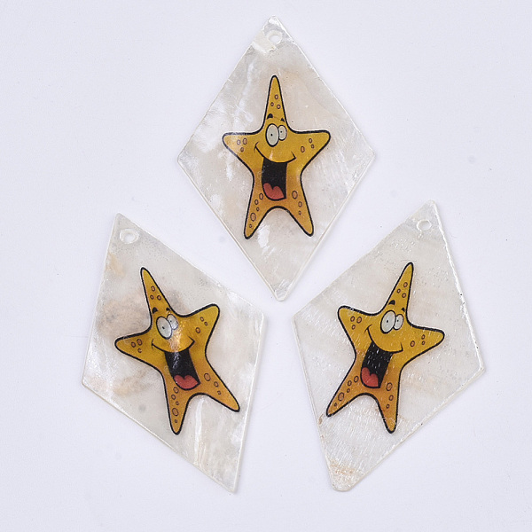PandaHall Printed Capiz Shell Pendants, Single-Sided Printed, Rhombus with Starfish/Sea Stars, Colorful, 48~49.5x29.5~30.5x1mm, Hole: 1.6mm...
PandaHall Printed Capiz Shell Pendants, Single-Sided Printed, Rhombus with Starfish/Sea Stars, Colorful, 48~49.5x29.5~30.5x1mm, Hole: 1.6mm...