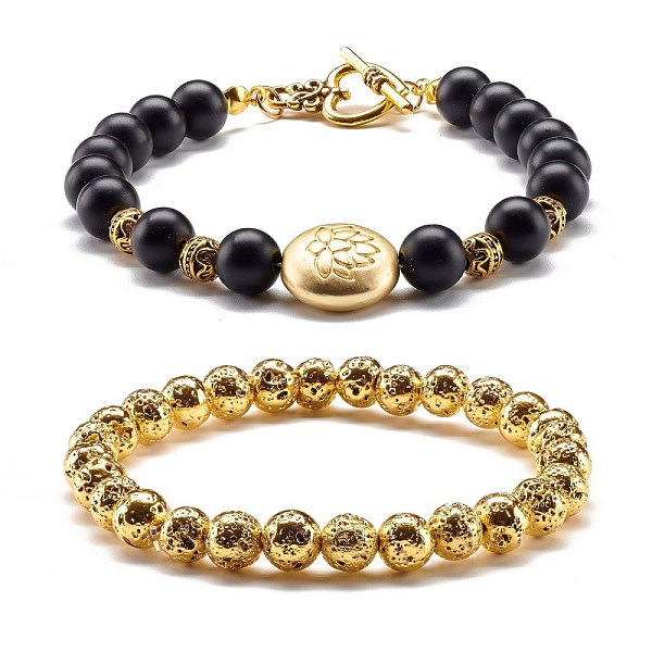 PandaHall Natural Lava Rock & Synthetic Black Stone Round Beads Energy Stretch Bracelets Set, Lotus Flat Round Alloy Beads Bracelets, Heart...
PandaHall Natural Lava Rock & Synthetic Black Stone Round Beads Energy Stretch Bracelets Set, Lotus Flat Round Alloy Beads Bracelets, Heart...