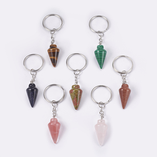 PandaHall Natural & Synthetic Mixed Stone Keychain, with Iron Key Rings, Platinum, 78mm, Pendant: 32x14mm Gemstone Cone
PandaHall Natural & Synthetic Mixed Stone Keychain, with Iron Key Rings, Platinum, 78mm, Pendant: 32x14mm Gemstone Cone