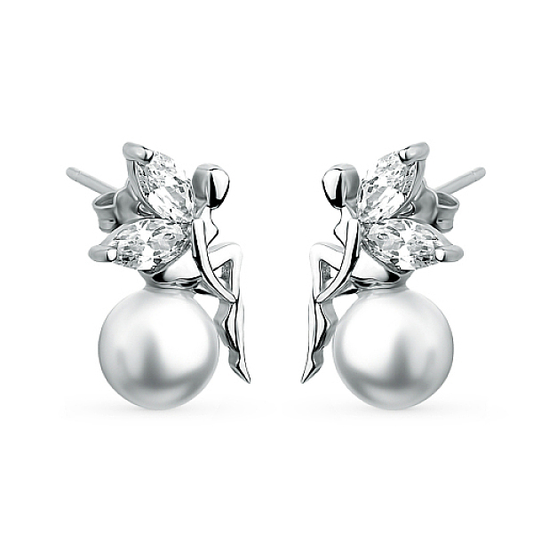 PandaHall Rhodium Plated 925 Sterling Silver Fairy Stud Earring, with Cubic Zirconia and Pearl, Platinum, 17x13mm Pearl Angel & Fairy
PandaHall Rhodium Plated 925 Sterling Silver Fairy Stud Earring, with Cubic Zirconia and Pearl, Platinum, 17x13mm Pearl Angel & Fairy