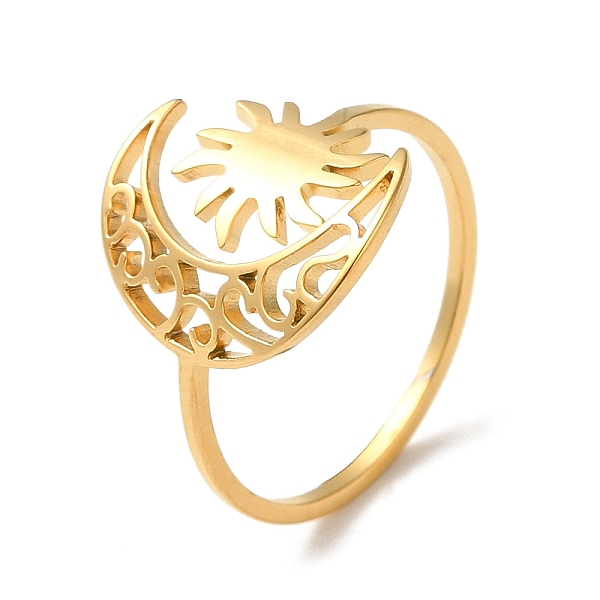 PandaHall 304 Stainless Steel Open Cuff Rings, Hollow Moon with Sun, Golden, US Size 7 3/4(17.9mm) 304 Stainless Steel Moon
PandaHall 304 Stainless Steel Open Cuff Rings, Hollow Moon with Sun, Golden, US Size 7 3/4(17.9mm) 304 Stainless Steel Moon