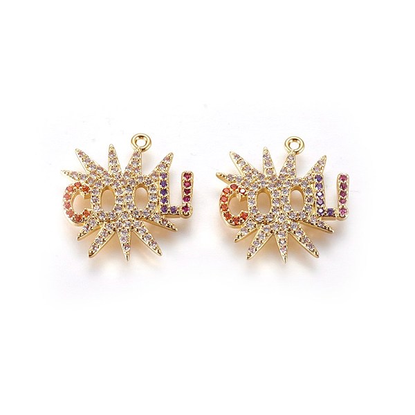PandaHall Brass Micro Pave Cubic Zirconia Pendants, Word Cool, Colorful, Golden, 21x20x2mm, Hole: 1mm Brass+Cubic Zirconia Word
PandaHall Brass Micro Pave Cubic Zirconia Pendants, Word Cool, Colorful, Golden, 21x20x2mm, Hole: 1mm Brass+Cubic Zirconia Word