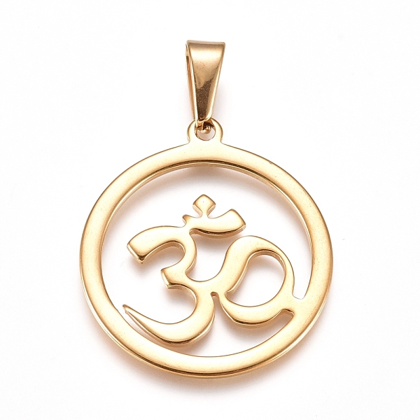 PandaHall Yoga 304 Stainless Steel Pendants, Ring with Aum/Om Symbol, Golden, 33.5x30x1.5mm, Hole: 10x4.5mm 304 Stainless Steel Ring
PandaHall Yoga 304 Stainless Steel Pendants, Ring with Aum/Om Symbol, Golden, 33.5x30x1.5mm, Hole: 10x4.5mm 304 Stainless Steel Ring