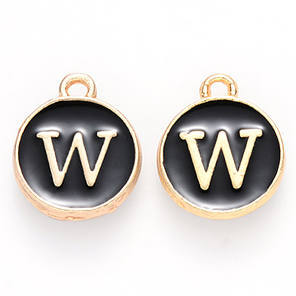 PandaHall Golden Plated Alloy Charms, Cadmium Free & Lead Free, with Enamel, Enamelled Sequins, Flat Round with Letter, Black, Letter.W...
PandaHall Golden Plated Alloy Charms, Cadmium Free & Lead Free, with Enamel, Enamelled Sequins, Flat Round with Letter, Black, Letter.W...