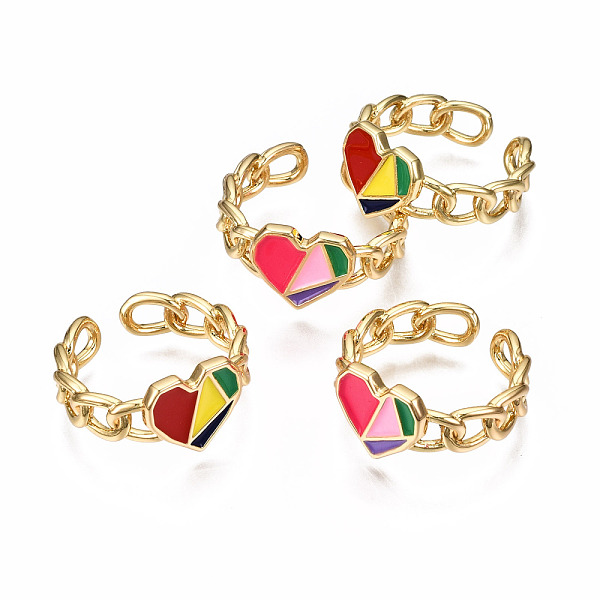 PandaHall Brass Enamel Cuff Rings, Open Rings, Nickel Free, Curb Chain, Heart, Real 16K Gold Plated, Mixed Color, US Size 8 1/4(18.3mm)..., Multicolor
PandaHall Brass Enamel Cuff Rings, Open Rings, Nickel Free, Curb Chain, Heart, Real 16K Gold Plated, Mixed Color, US Size 8 1/4(18.3mm)..., Multicolor