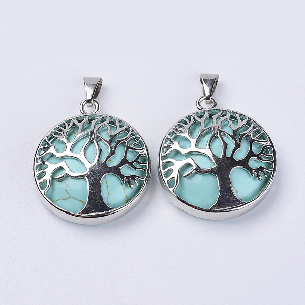 PandaHall Dyed Synthetic Turquoise Pendants, with Platinum Plated Brass Findings, Flat Round with Tree of Life, 31x27x8mm, Hole: 3.5x7mm...
PandaHall Dyed Synthetic Turquoise Pendants, with Platinum Plated Brass Findings, Flat Round with Tree of Life, 31x27x8mm, Hole: 3.5x7mm...