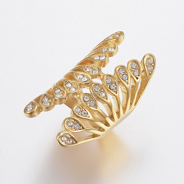 PandaHall Ion Plating(IP) 304 Stainless Steel Rhinestone Finger Rings, Wide Band Rings, Hollow, Butterfly, Golden, Size 6~9, 16~19mm..., Clear
PandaHall Ion Plating(IP) 304 Stainless Steel Rhinestone Finger Rings, Wide Band Rings, Hollow, Butterfly, Golden, Size 6~9, 16~19mm..., Clear
