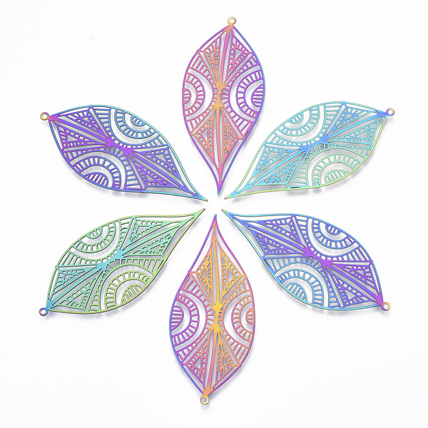 PandaHall Ion Plating(IP) 201 Stainless Steel Filigree Big Pendants, Etched Metal Embellishments, Leaf, Rainbow Color, 57.5x25x0.4mm, Hole...
PandaHall Ion Plating(IP) 201 Stainless Steel Filigree Big Pendants, Etched Metal Embellishments, Leaf, Rainbow Color, 57.5x25x0.4mm, Hole...