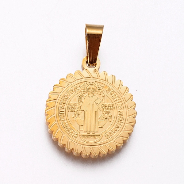 PandaHall 304 Stainless Steel Pendants, Flat Round with Saint Benedict, Golden, 21x18x2mm, Hole: 6.5x4mm 304 Stainless Steel Flat Round
PandaHall 304 Stainless Steel Pendants, Flat Round with Saint Benedict, Golden, 21x18x2mm, Hole: 6.5x4mm 304 Stainless Steel Flat Round