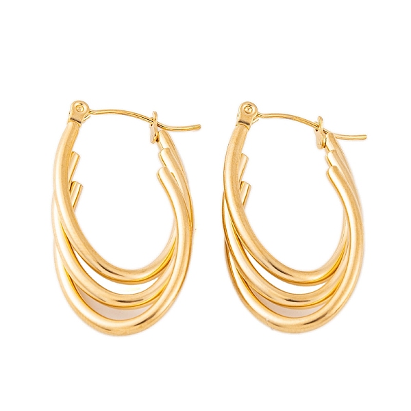 PandaHall Ion Plating(IP) 304 Stainless Steel Hoop Earrings for Women, Triple Oval, Real 18K Gold Plated, 32x5.5mm 304 Stainless Steel Oval
PandaHall Ion Plating(IP) 304 Stainless Steel Hoop Earrings for Women, Triple Oval, Real 18K Gold Plated, 32x5.5mm 304 Stainless Steel Oval