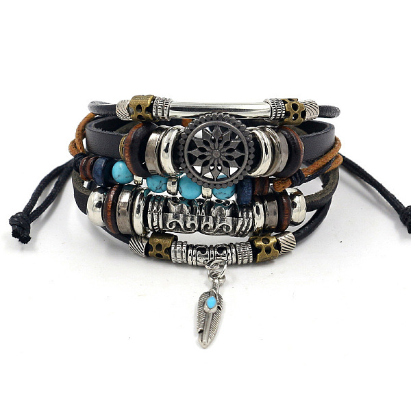 PandaHall Fashionable multi-layer alloy beaded turquoise woven bracelet with simple butterfly decoration leather bracelet
PandaHall Fashionable multi-layer alloy beaded turquoise woven bracelet with simple butterfly decoration leather bracelet