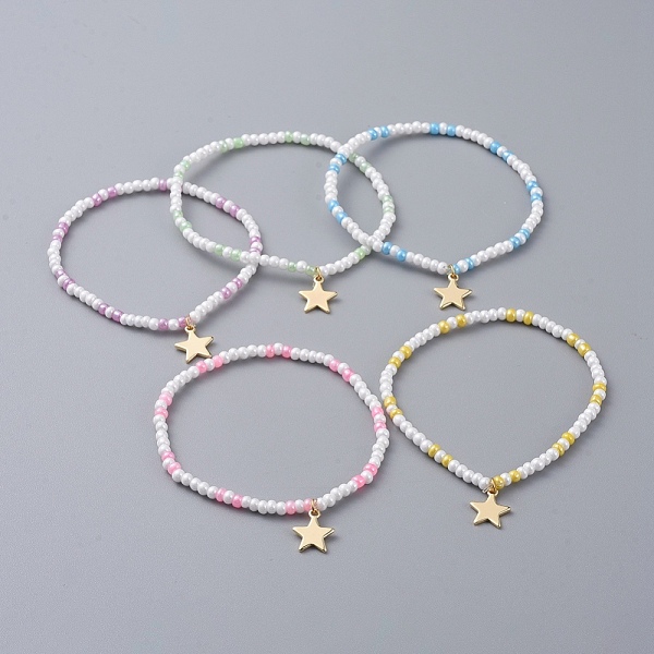 PandaHall Glass Seed Beaded Kids Stretch Bracelets, with Star Brass Charms, Mixed Color, 2 inch(5cm) Glass Multicolor
PandaHall Glass Seed Beaded Kids Stretch Bracelets, with Star Brass Charms, Mixed Color, 2 inch(5cm) Glass Multicolor