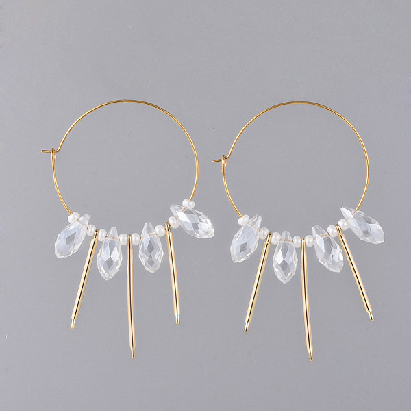PandaHall 316L Surgical Stainless Steel Hoop Earring, with teardrop, Glass Beads, Round Glass Seed Beads and Brass Bar Links, Golden, Clear...
PandaHall 316L Surgical Stainless Steel Hoop Earring, with teardrop, Glass Beads, Round Glass Seed Beads and Brass Bar Links, Golden, Clear...