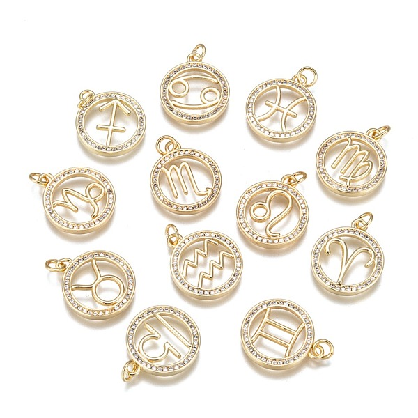 PandaHall DIY Brass Micro Pave Cubic Zirconia Pendants, Flat Round with Constellation/Zodiac Sign, Golden, 12 Chinese Zodiac Signs...
PandaHall DIY Brass Micro Pave Cubic Zirconia Pendants, Flat Round with Constellation/Zodiac Sign, Golden, 12 Chinese Zodiac Signs...