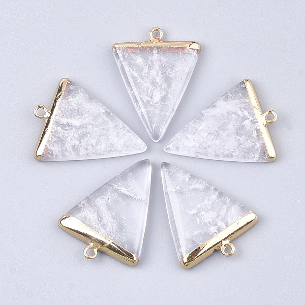 PandaHall Electroplate Natural Quartz Crystal Pendants, Rock Crystal Pendants, with Iron Findings, Triangle, Golden, 30~34x23x5~5.5mm, Hole...
PandaHall Electroplate Natural Quartz Crystal Pendants, Rock Crystal Pendants, with Iron Findings, Triangle, Golden, 30~34x23x5~5.5mm, Hole...