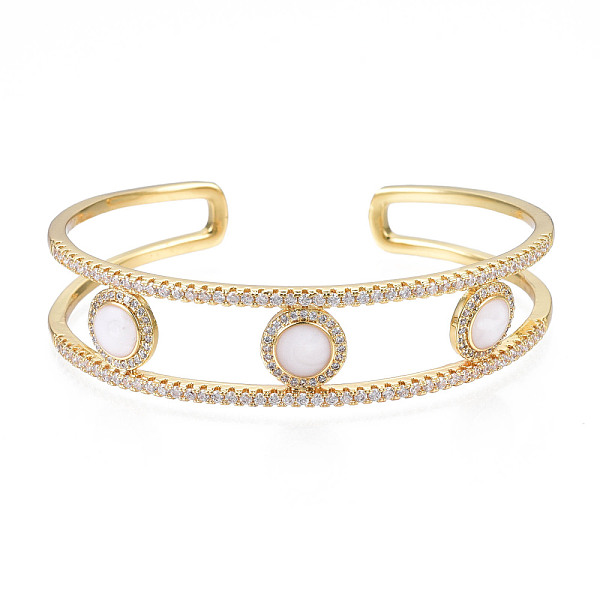 PandaHall Enamel Flat Round Open Cuff Bangle with Clear Cubic Zirconia, Real 18K Gold Plated Brass Jewelry for Women, Creamy White, Inner...
PandaHall Enamel Flat Round Open Cuff Bangle with Clear Cubic Zirconia, Real 18K Gold Plated Brass Jewelry for Women, Creamy White, Inner...