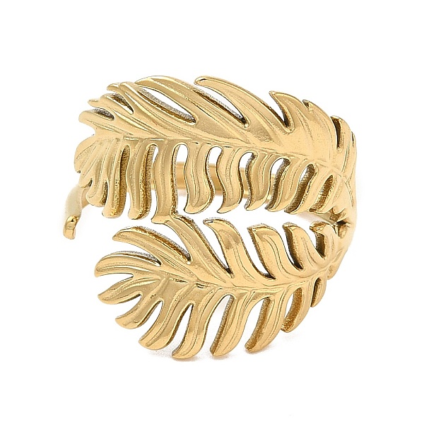 PandaHall Ion Plating(IP) 304 Stainless Steel Leaf Open Cuff Ring for Women, Real 18K Gold Plated, US Size 7 1/4(17.5mm) 304 Stainless Steel
PandaHall Ion Plating(IP) 304 Stainless Steel Leaf Open Cuff Ring for Women, Real 18K Gold Plated, US Size 7 1/4(17.5mm) 304 Stainless Steel