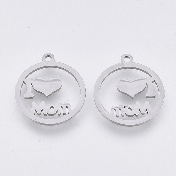 PandaHall Mother's Day Theme, 201 Stainless Steel Pendants, Laser Cut Pendants, Flat Round with Word I Love Mom, Stainless Steel Color...
PandaHall Mother's Day Theme, 201 Stainless Steel Pendants, Laser Cut Pendants, Flat Round with Word I Love Mom, Stainless Steel Color...