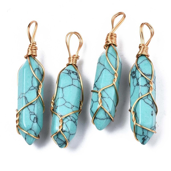 PandaHall Synthetic Turquoise Big Pendants, with Golden Brass Findings, Hexagonal Prisms, Dyed, 44.5~52x10~11x9.5~10.5mm, Hole: 4x7mm...
PandaHall Synthetic Turquoise Big Pendants, with Golden Brass Findings, Hexagonal Prisms, Dyed, 44.5~52x10~11x9.5~10.5mm, Hole: 4x7mm...