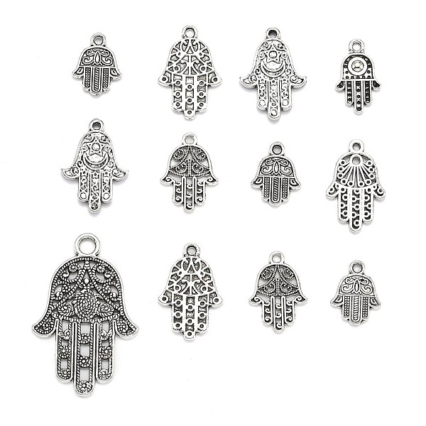 PandaHall Tibetan Style Alloy Pendants, Hamsa Hand/Hand of Fatima/Hand of Miriam, Antique Silver, 18~57x8.5~35x2~5mm, Hole: 2~4mm Alloy Palm
PandaHall Tibetan Style Alloy Pendants, Hamsa Hand/Hand of Fatima/Hand of Miriam, Antique Silver, 18~57x8.5~35x2~5mm, Hole: 2~4mm Alloy Palm
