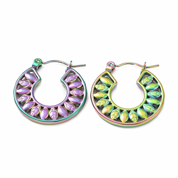 PandaHall Ion Plating(IP) 304 Stainless Steel Leaf Wrap Hoop Earrings for Women, Rainbow Color, 23x22x2mm, Pin: 0.7mm 304 Stainless Steel...
PandaHall Ion Plating(IP) 304 Stainless Steel Leaf Wrap Hoop Earrings for Women, Rainbow Color, 23x22x2mm, Pin: 0.7mm 304 Stainless Steel...