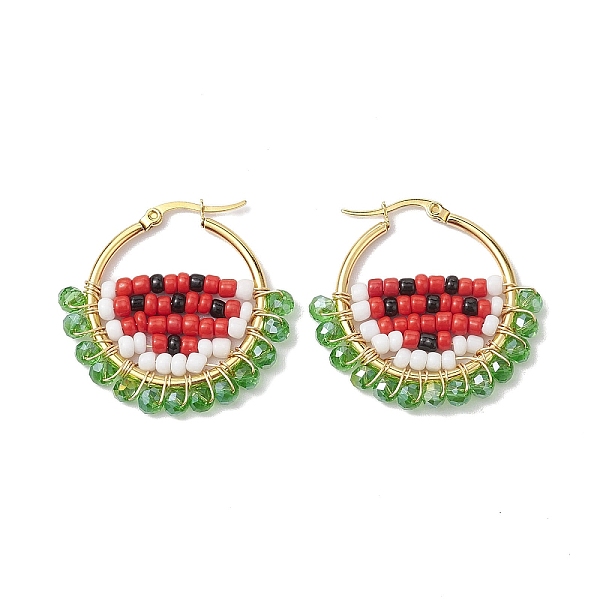 PandaHall Copper Wire Wrapped Glass Seed Bead Watermelon Hoop Earring, 304 Stainless Steel Jewelry for Women, Red, 36x4mm Glass Watermelon...
PandaHall Copper Wire Wrapped Glass Seed Bead Watermelon Hoop Earring, 304 Stainless Steel Jewelry for Women, Red, 36x4mm Glass Watermelon...