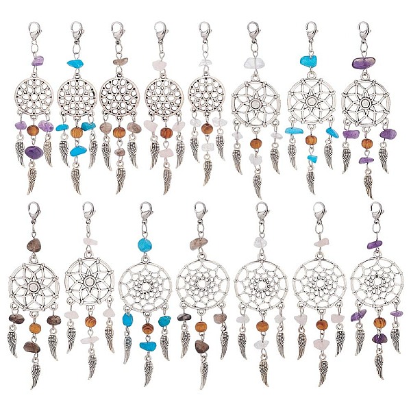 PandaHall 30Pcs 5 Styles Woven Net/Web with Wing Tibetan Style Alloy Pendant Decorations, with Gemstone Chip & Wood Beads, 89~95mm...
PandaHall 30Pcs 5 Styles Woven Net/Web with Wing Tibetan Style Alloy Pendant Decorations, with Gemstone Chip & Wood Beads, 89~95mm...