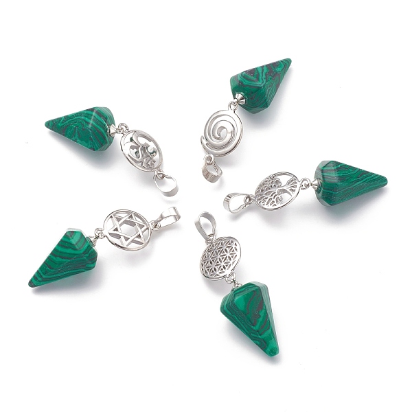 PandaHall Synthetic Malachite Pendants, with Platinum Brass Snap on Bails, Votex/Om Symbol/Tree of Life/Flower of Life/Star of David, Cone...
PandaHall Synthetic Malachite Pendants, with Platinum Brass Snap on Bails, Votex/Om Symbol/Tree of Life/Flower of Life/Star of David, Cone...