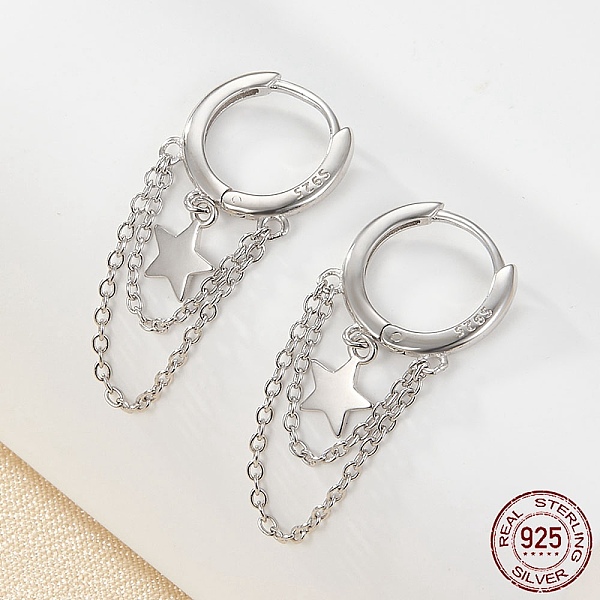 PandaHall Rhodium Plated 925 Sterling Silver Star & Chains Tassel Dangle Hoop Earrings for Women, Platinum, 29x12mm Sterling Silver
PandaHall Rhodium Plated 925 Sterling Silver Star & Chains Tassel Dangle Hoop Earrings for Women, Platinum, 29x12mm Sterling Silver