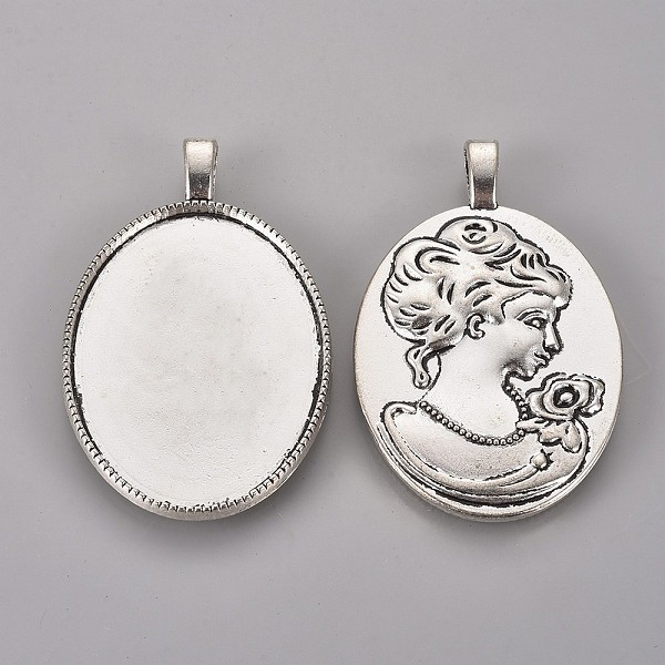 PandaHall Tibetan Style Alloy Pendant Cabochon Settings, Oval with Woman Portrait on the Reverse Side, Cadmium Free & Nickel Free & Lead...
PandaHall Tibetan Style Alloy Pendant Cabochon Settings, Oval with Woman Portrait on the Reverse Side, Cadmium Free & Nickel Free & Lead...