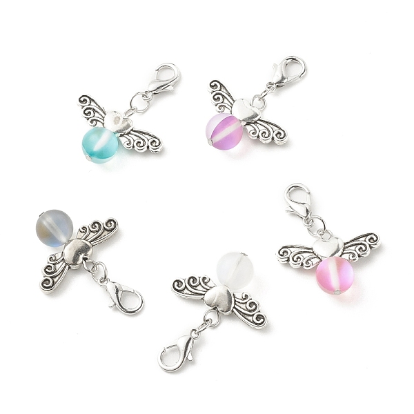 PandaHall Frosted Synthetic Moonstone Pendants Decorations, with Alloy Heart Wing and Zinc Alloy Lobster Claw Clasps, Mixed Color, 31mm..., Multicolor
PandaHall Frosted Synthetic Moonstone Pendants Decorations, with Alloy Heart Wing and Zinc Alloy Lobster Claw Clasps, Mixed Color, 31mm..., Multicolor