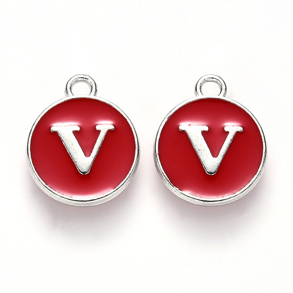 PandaHall Platinum Plated Alloy Enamel Charms, Cadmium Free & Lead Free, Enamelled Sequins, Flat Round with Letter, Letter.V, 14x12x2mm..., Red
PandaHall Platinum Plated Alloy Enamel Charms, Cadmium Free & Lead Free, Enamelled Sequins, Flat Round with Letter, Letter.V, 14x12x2mm..., Red