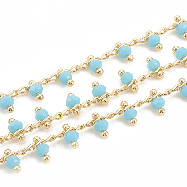 PandaHall Handmade Glass Beaded Chains, Soldered, with Spool, Brass Findings, Faceted, Round, Real 18K Gold Plated, Sky Blue, 5.5mm...
PandaHall Handmade Glass Beaded Chains, Soldered, with Spool, Brass Findings, Faceted, Round, Real 18K Gold Plated, Sky Blue, 5.5mm...