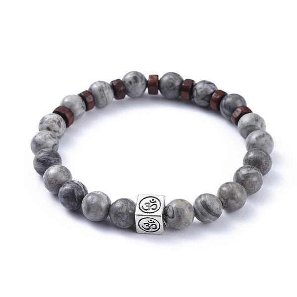 PandaHall Natural Picasso Jasper Stretch Bracelets, with Wood Beads and Tibetan Style Alloy Beads, Cube with Om Symbol, 2-3/8 inch(5.9cm)...
PandaHall Natural Picasso Jasper Stretch Bracelets, with Wood Beads and Tibetan Style Alloy Beads, Cube with Om Symbol, 2-3/8 inch(5.9cm)...