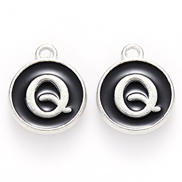PandaHall Platinum Plated Alloy Charms, Cadmium Free & Lead Free, with Enamel, Enamelled Sequins, Flat Round with Letter, Letter.Q..., Black
PandaHall Platinum Plated Alloy Charms, Cadmium Free & Lead Free, with Enamel, Enamelled Sequins, Flat Round with Letter, Letter.Q..., Black