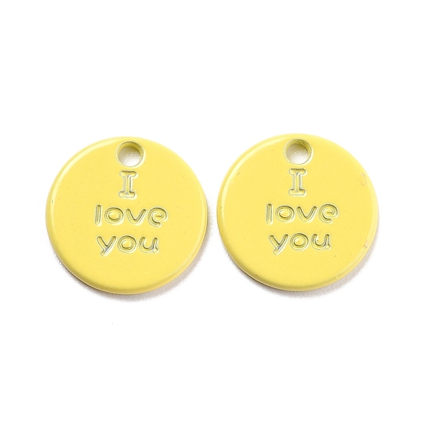 PandaHall Alloy Spray Painted Charms, Flat Round with Word I love you, Yellow, 13x1.5mm, Hole: 1.6mm Alloy Flat Round Yellow
PandaHall Alloy Spray Painted Charms, Flat Round with Word I love you, Yellow, 13x1.5mm, Hole: 1.6mm Alloy Flat Round Yellow