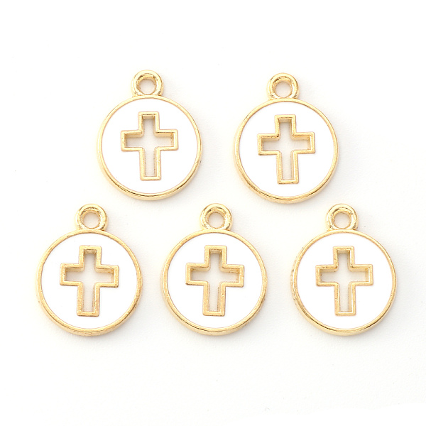 PandaHall Light Gold Plated Alloy Enamel Pendants, Flated Round with Cross, White, 15x12x1.5mm, Hole: 1.6mm Alloy+Enamel Others White
PandaHall Light Gold Plated Alloy Enamel Pendants, Flated Round with Cross, White, 15x12x1.5mm, Hole: 1.6mm Alloy+Enamel Others White