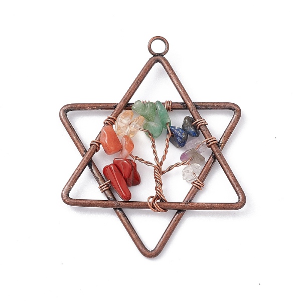 PandaHall 7 Chakra Pentagram Natural Mixed Stone Copper Wire Wrapped Chip Big Pendants, Tree of Life Charm, with Red Copper Tone Iron...
PandaHall 7 Chakra Pentagram Natural Mixed Stone Copper Wire Wrapped Chip Big Pendants, Tree of Life Charm, with Red Copper Tone Iron...