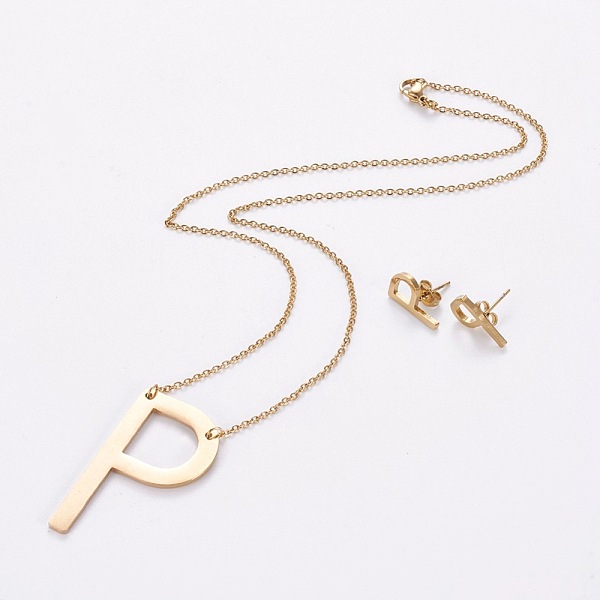 PandaHall 304 Stainless Steel jewelry Sets, Stud Earring and Pendant Necklaces, Alphabet, Golden, Letter.P, 18.7 inch~20.2 inch(47.5~51.3cm)...
PandaHall 304 Stainless Steel jewelry Sets, Stud Earring and Pendant Necklaces, Alphabet, Golden, Letter.P, 18.7 inch~20.2 inch(47.5~51.3cm)...